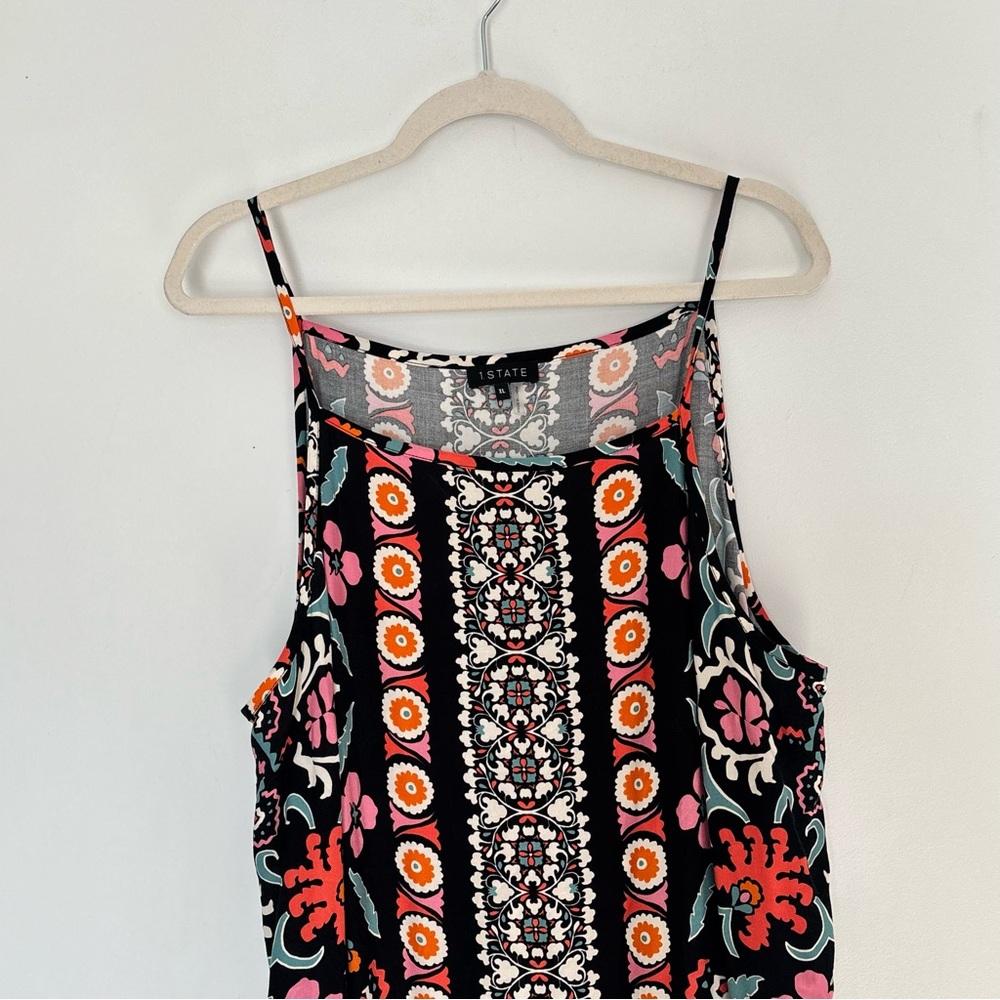 1. State Black Floral Patterned Tank Maxi Sun Dress Size XL Beach Boho - Picture 8 of 11